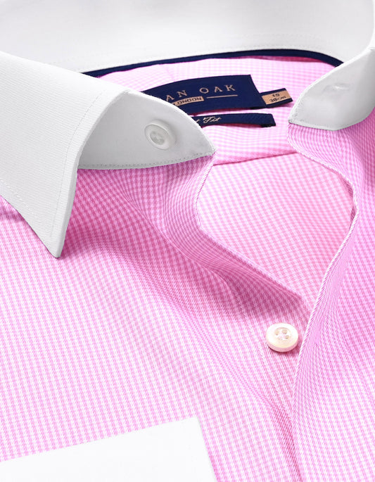 Contrast Collar & Cuffs Check Shirt - Pink