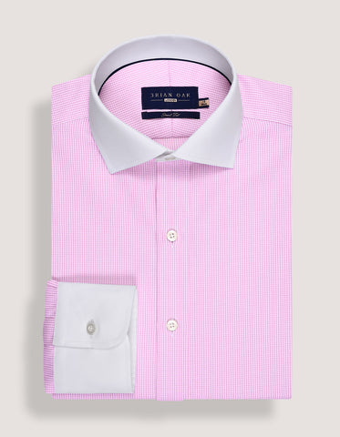 Contrast Collar & Cuffs Check Shirt - Pink