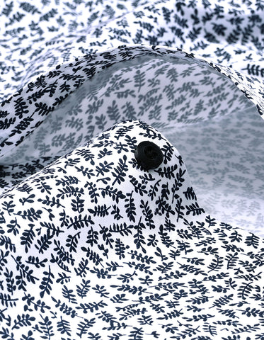 White Formal Shirt with Monochrome Leaf Print