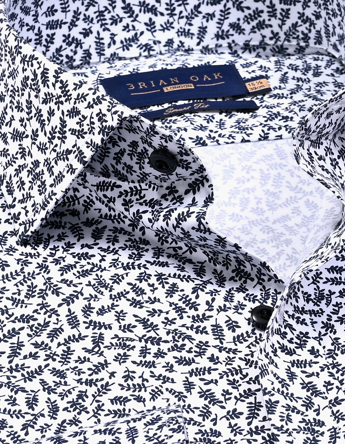 White Formal Shirt with Monochrome Leaf Print