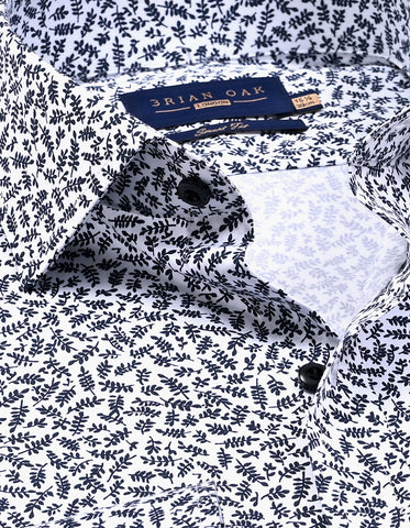 White Formal Shirt with Monochrome Leaf Print