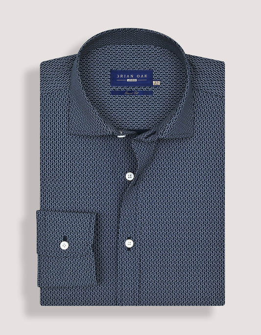 Patterned Dress Shirt – Navy Blue