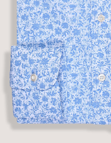 White and Sky Blue Botanical Print Formal Shirt