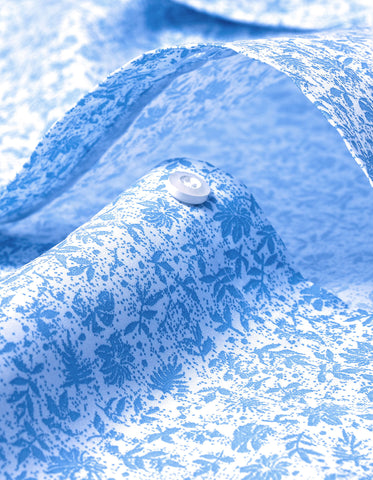 White and Sky Blue Botanical Print Formal Shirt