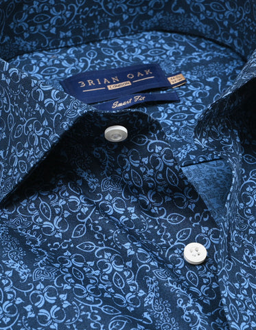 blue pattern dress shirt Brooks Floral Navy Blue Casual Shirt