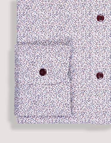 White and Royal Blue Leaf Print Formal Shirt