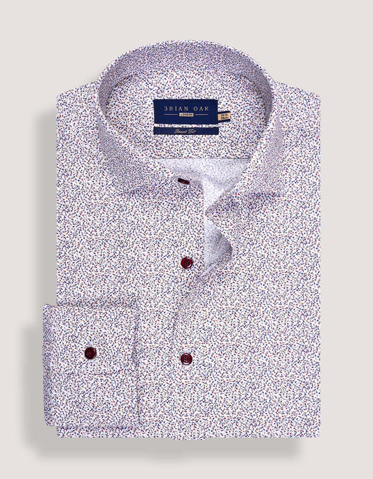 White and Royal Blue Leaf Print Formal Shirt