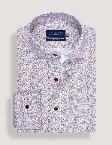 White and Royal Blue Leaf Print Formal Shirt
