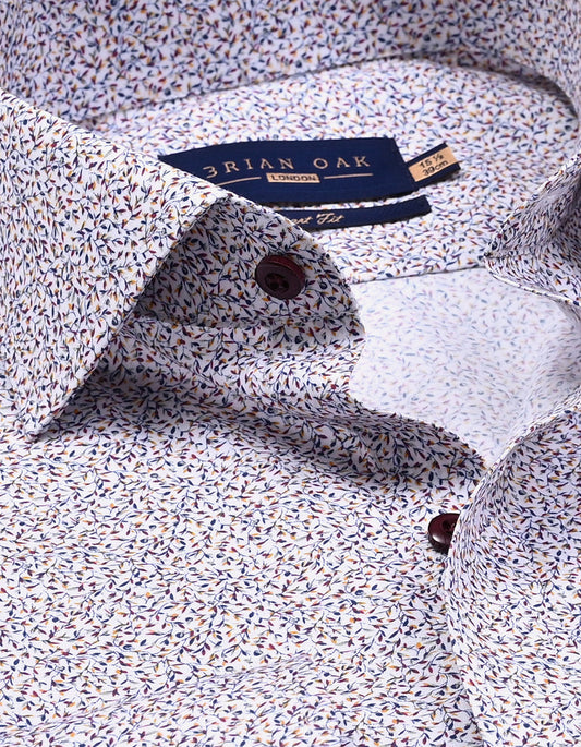 White and Royal Blue Leaf Print Formal Shirt