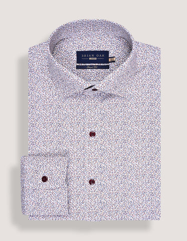 White and Royal Blue Leaf Print Formal Shirt