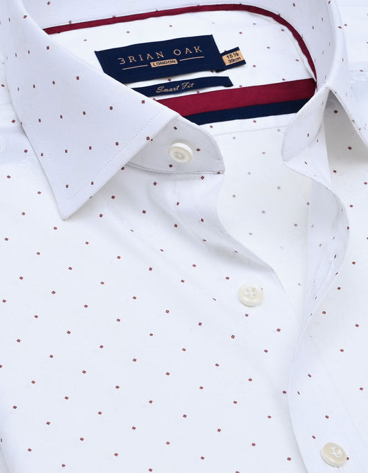White and Maroon Fine Dot Print Shirt