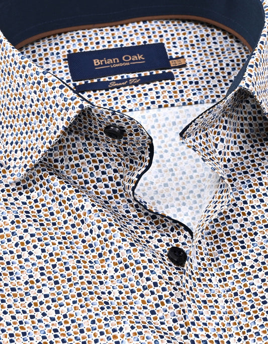 Brown & Navy Printed Formal Shirt