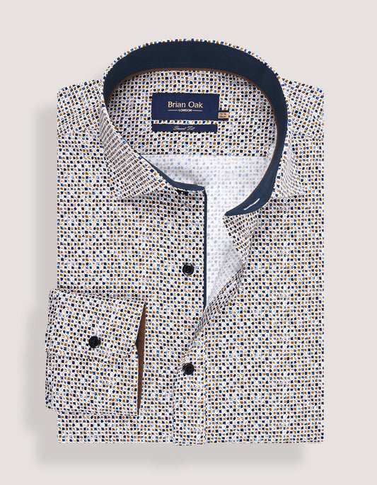 Brown & Navy Printed Formal Shirt