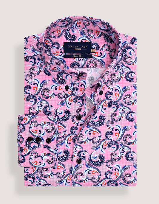 Pink Paisley Printed Semi Formal Shirt