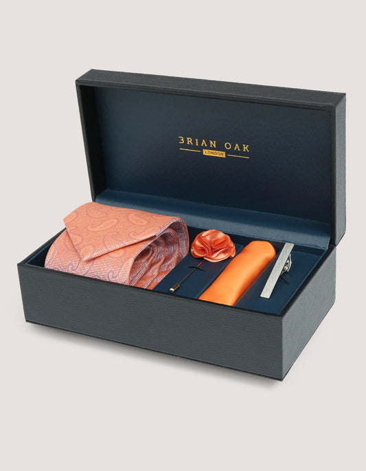 Exotic Orange Paisley Tie Set