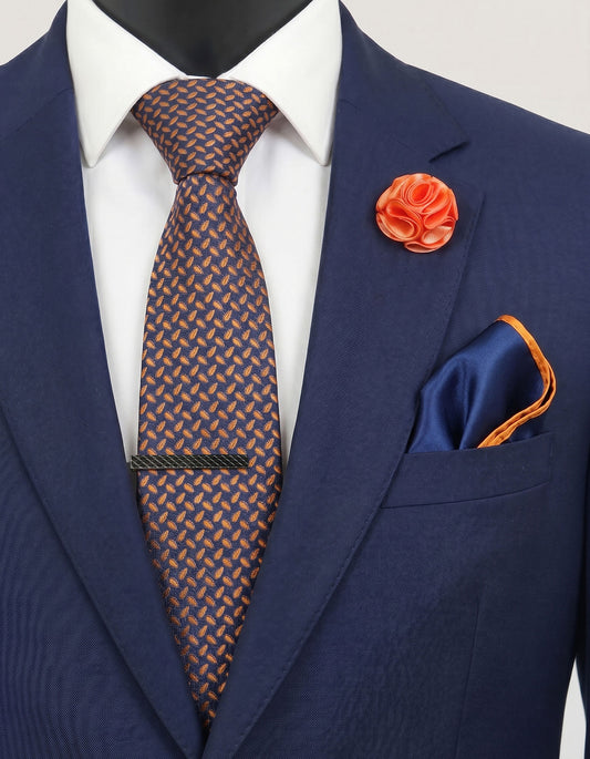 Ensemble d'accessoires Paisley de qualité supérieure - Bleu marine 