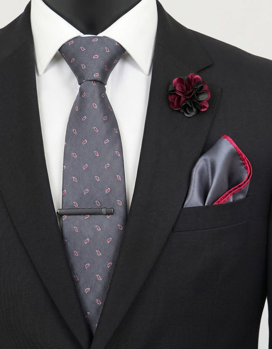 Ensemble d'accessoires exclusifs pour hommes à motif cachemire anthracite 