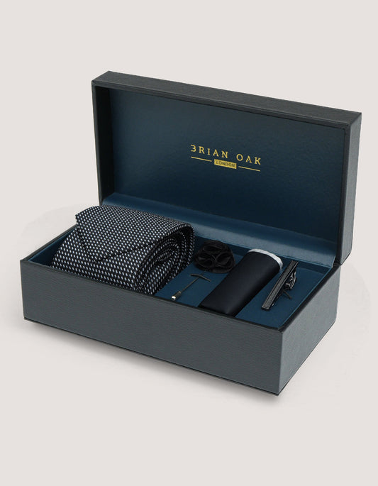Geometric Patterned Tie Set - Black