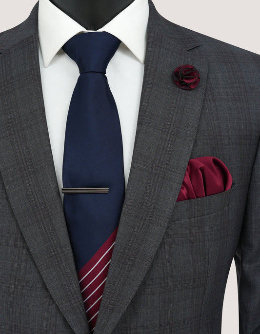 Premium Striped Men's Tie Set - Dark Red