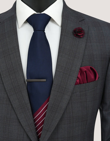 Premium Striped Men's Tie Set - Dark Red