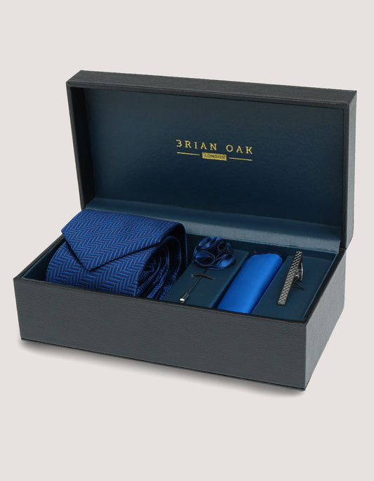Geometric Patterned Tie Set - Navy