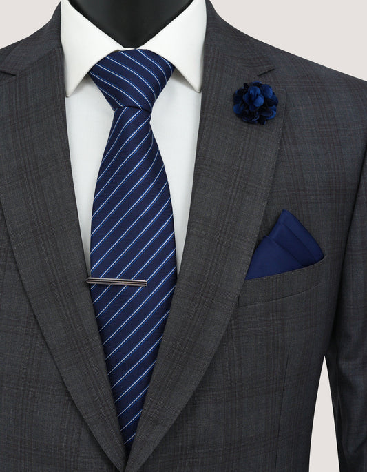 Navy Striped Patterned Tie Set