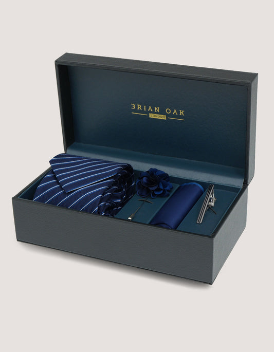 Navy Striped Patterned Tie Set