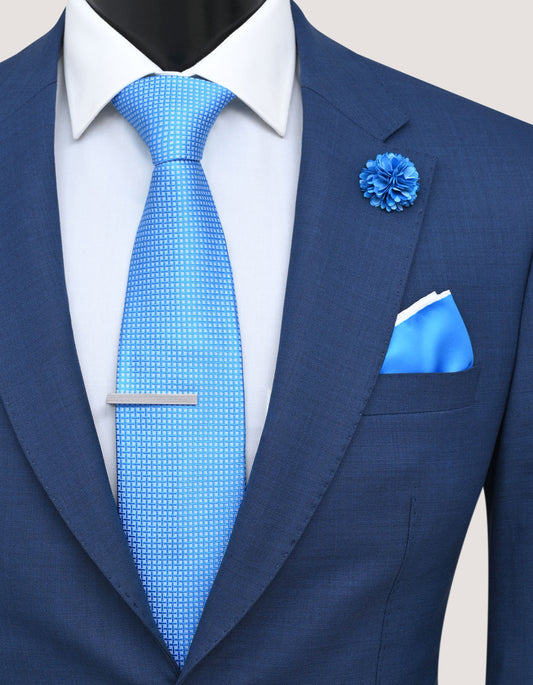 Sky Blue Checked Tie Set