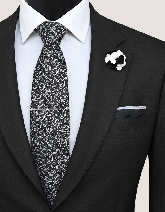 Black & White Paisley Tie Set