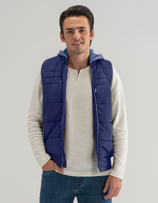 Chaqueta tipo chaleco con capucha y cremallera de color azul marino