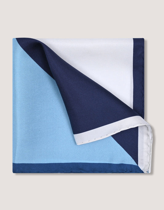 White and Light Blue Designer Silk Pocket Square