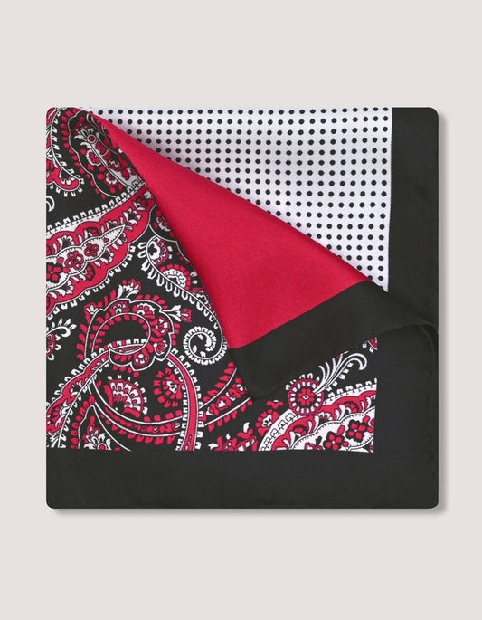 Red and Black Paisley Silk Pocket Square