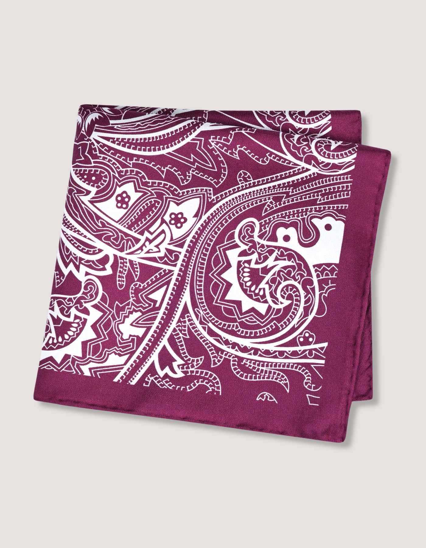 Geometric Print Burgundy Silk Pocket Square