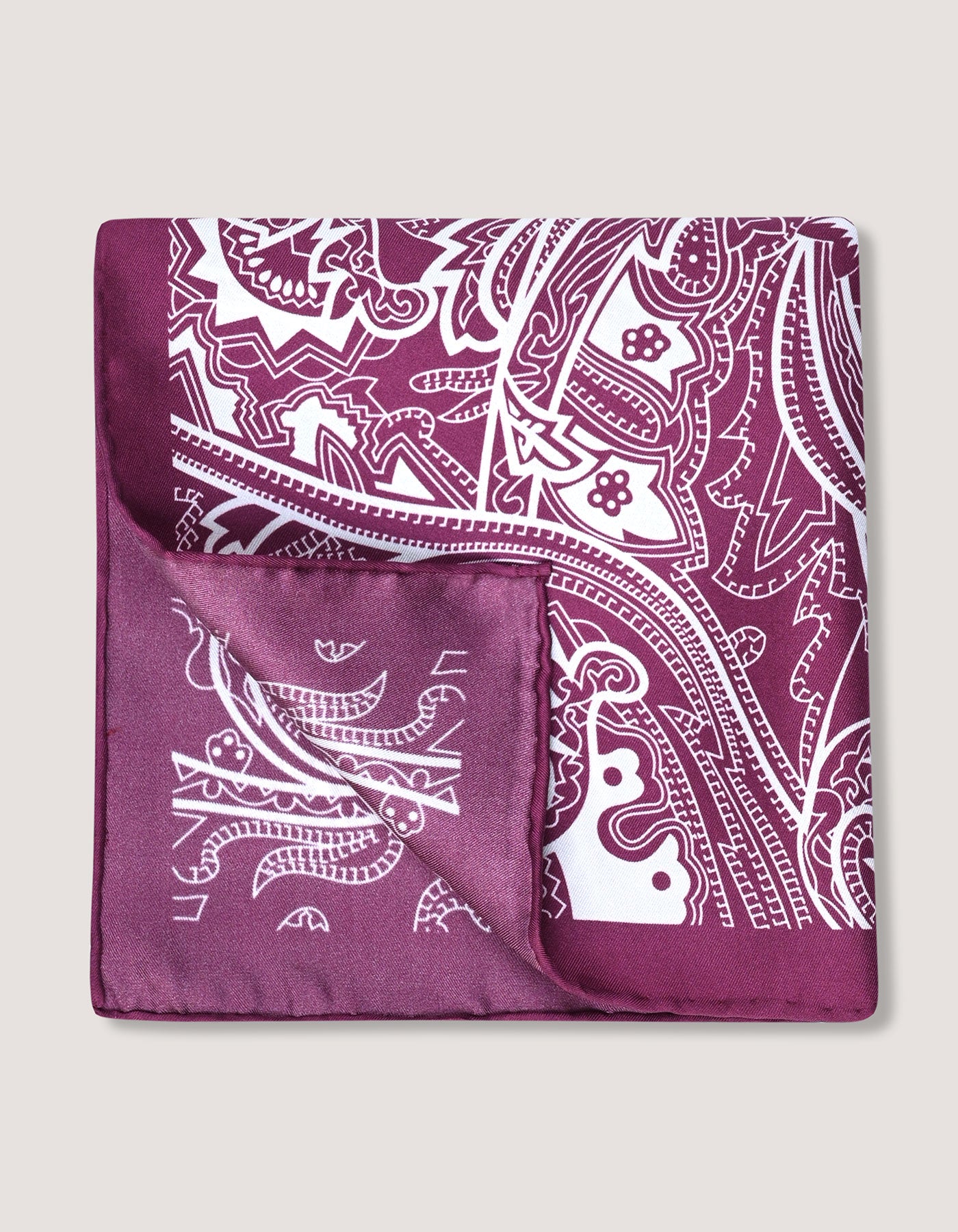 Geometric Print Burgundy Silk Pocket Square