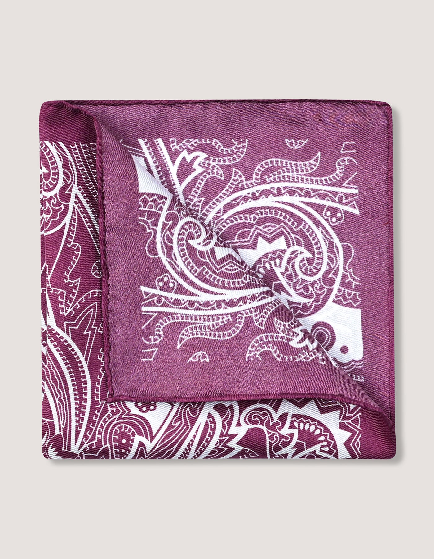 Geometric Print Burgundy Silk Pocket Square