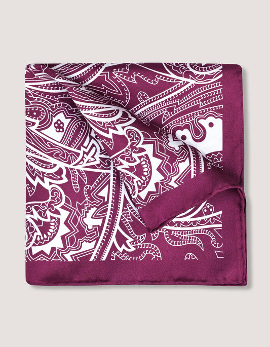 Geometric Print Burgundy Silk Pocket Square