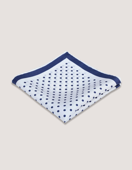 White and Blue Polka Dot Silk Pocket Square