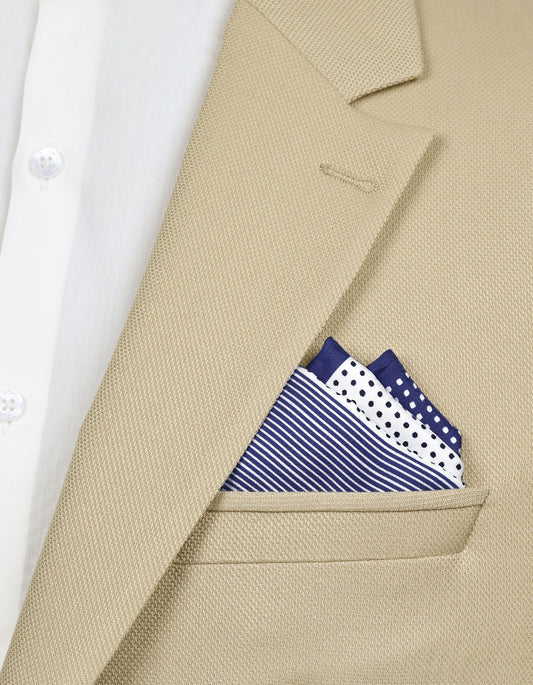 White & Blue Dotted Silk Pocket Square