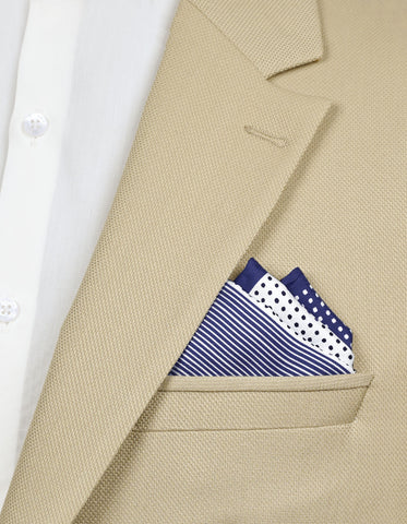 White & Blue Dotted Silk Pocket Square