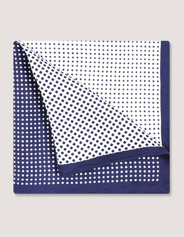 White & Blue Dotted Silk Pocket Square
