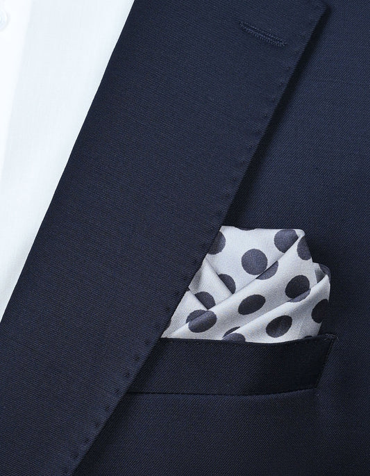 Dotted Silk Pocket Square – Silver & Navy
