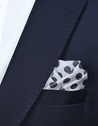 Dotted Silk Pocket Square – Silver & Navy