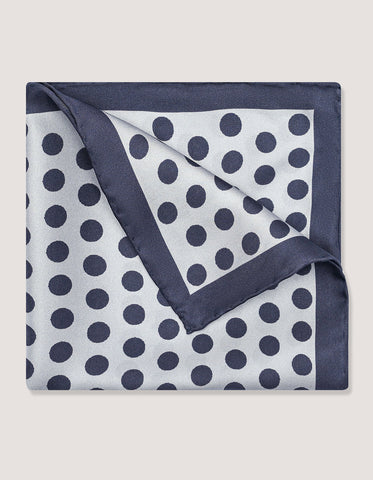 Dotted Silk Pocket Square – Silver & Navy