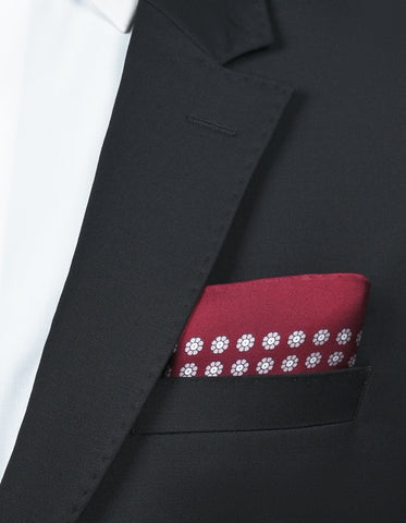 Deep Red Floral Silk Pocket Square