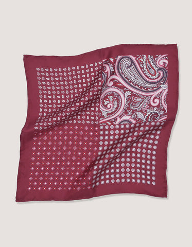 Deep Red Floral Silk Pocket Square