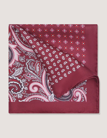 Deep Red Floral Silk Pocket Square