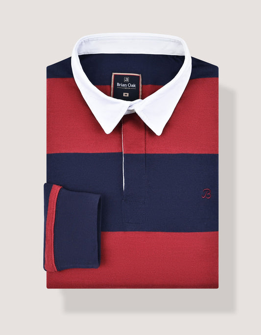 Maroon and Navy Striped Rugby Shirt
