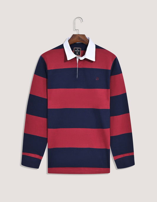 Maroon and Navy Striped Rugby Shirt