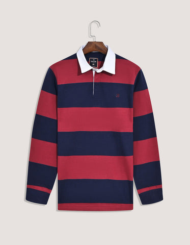 Maroon and Navy Striped Rugby Shirt