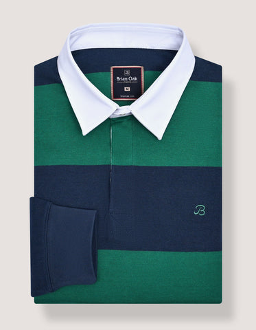 Navy & Green Striped Rugby Shirt